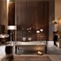 lavabo con coppia gambe in hemlock cod 3935, Specchio sospeso in frassino scuro cod 9181, vasca con gambe in frassino scuro cod 3950, lavabo con mobile e gambe in hemlock cod 9173