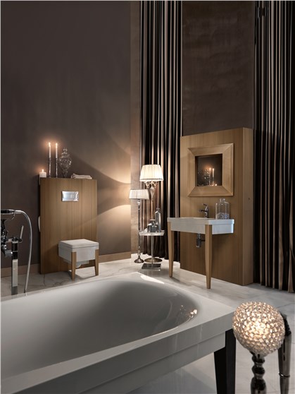 vasca con gambe in frassino scuro cod 3950, lavabo con coppia gambe in frassino scuro cod 1