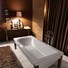 vasca con gambe in frassino scuro cod 3950, lavabo con coppia gambe e mobile pannello con estraibile in hemlock cod 2
